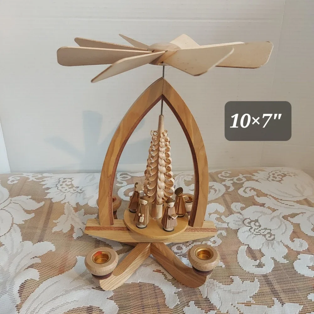 German Christmas Pyramid Carousel Wooden 4 Candle Rotating Carolers 10x7 Inch